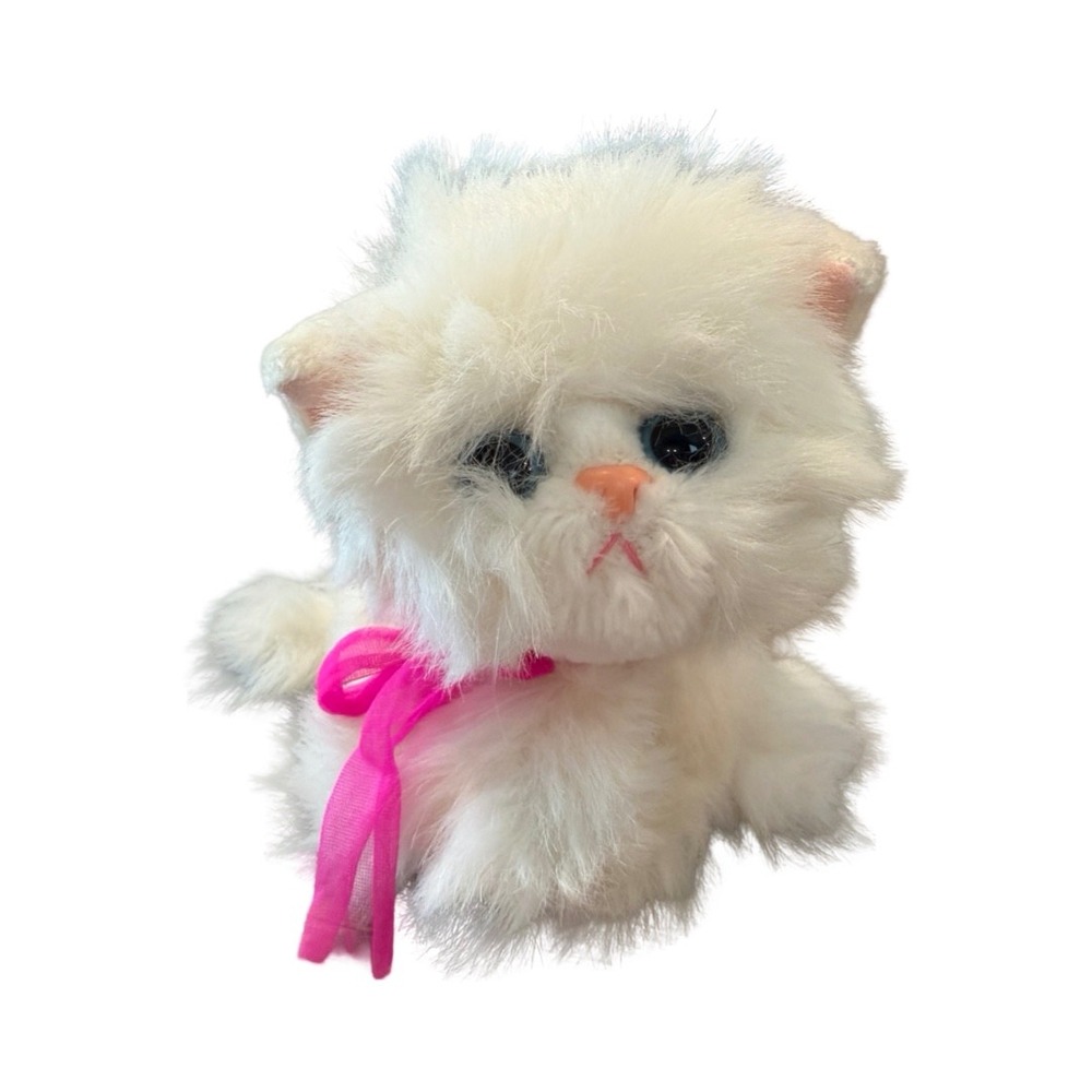 1992 Tyco Kitty Kitty Kittens Snowball White Fluffy Cat Plush Pink Ribbon
